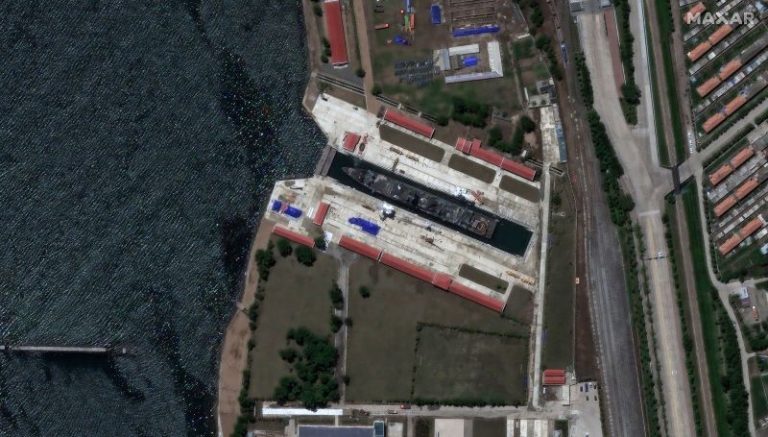 Satellite images show damaged North Korean warship moved to drydock near Russian border